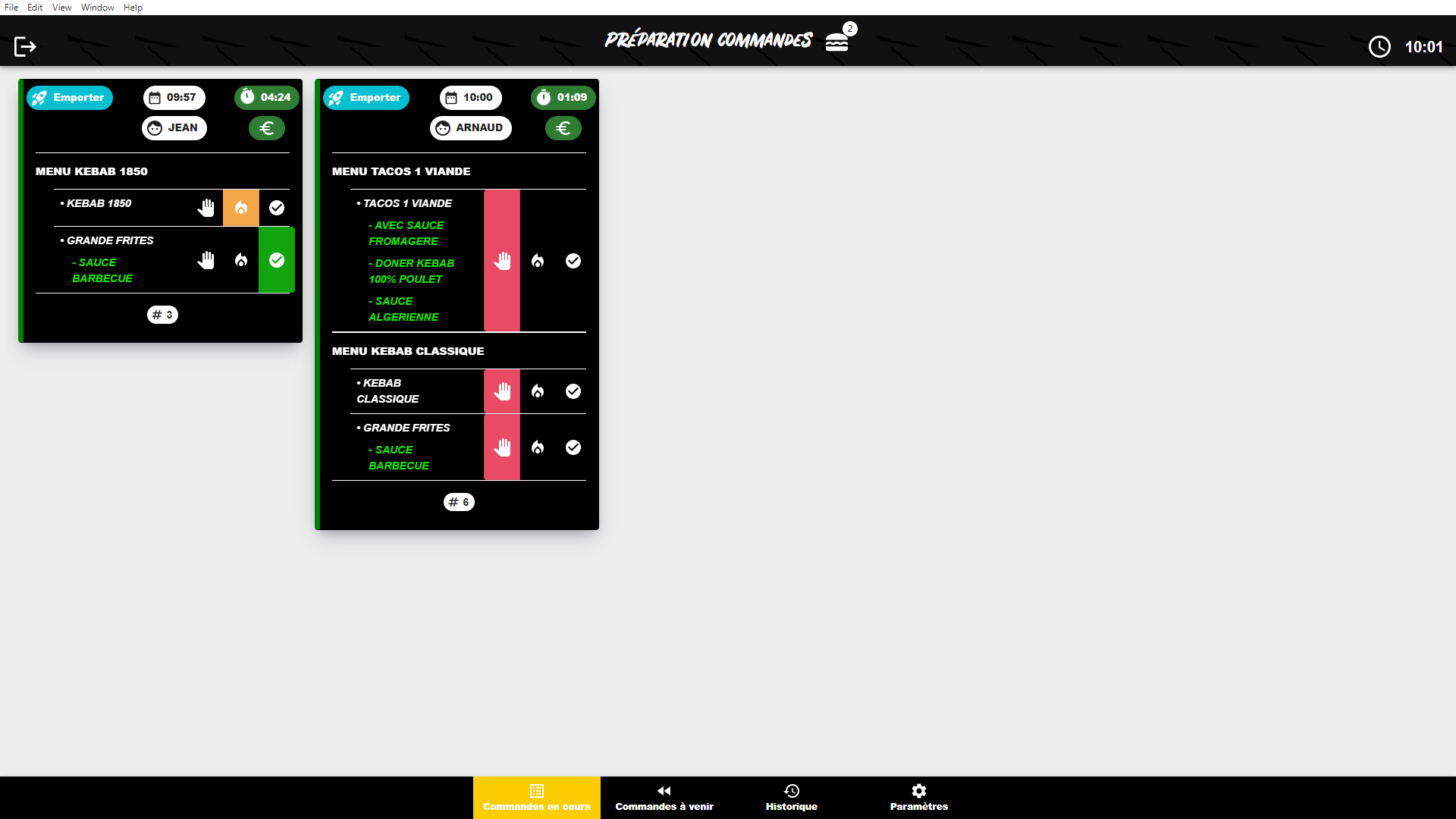 Écran préparation des commandes KDS